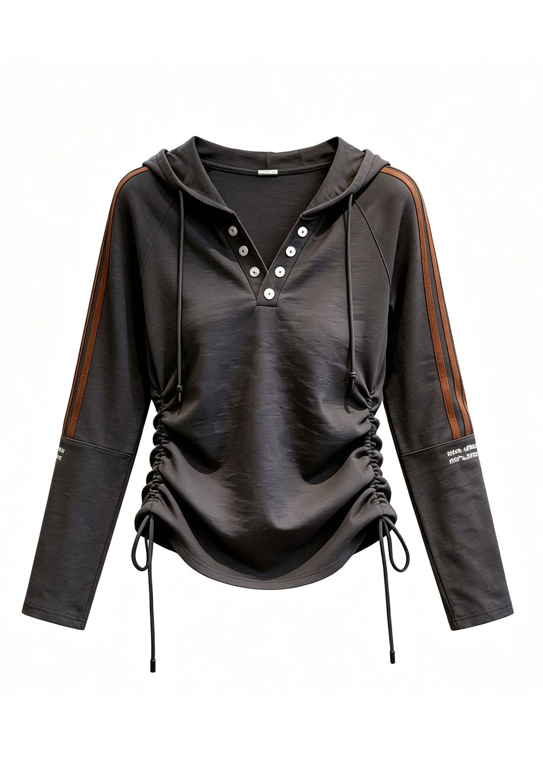 Italian Dark Grey Cinched Drawstring Hooded Top Fall