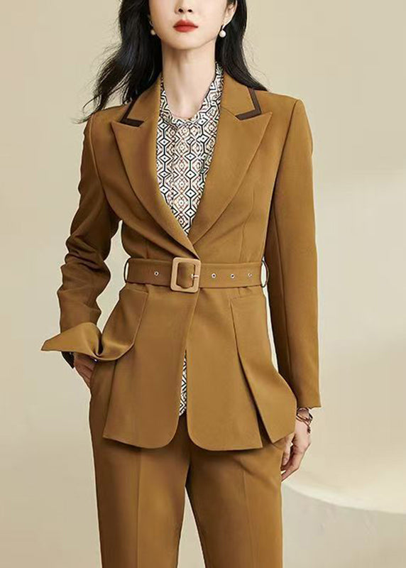 Italian Ginger Notched Patchwork Side Open Solid Coats Fall