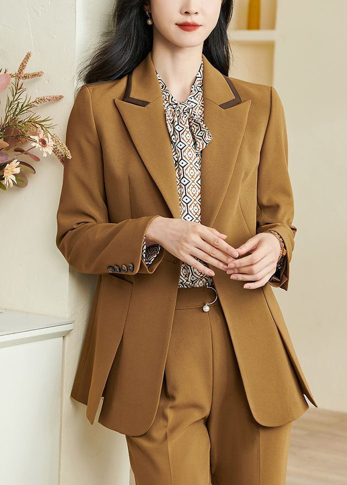 Italian Ginger Notched Patchwork Side Open Solid Coats Fall
