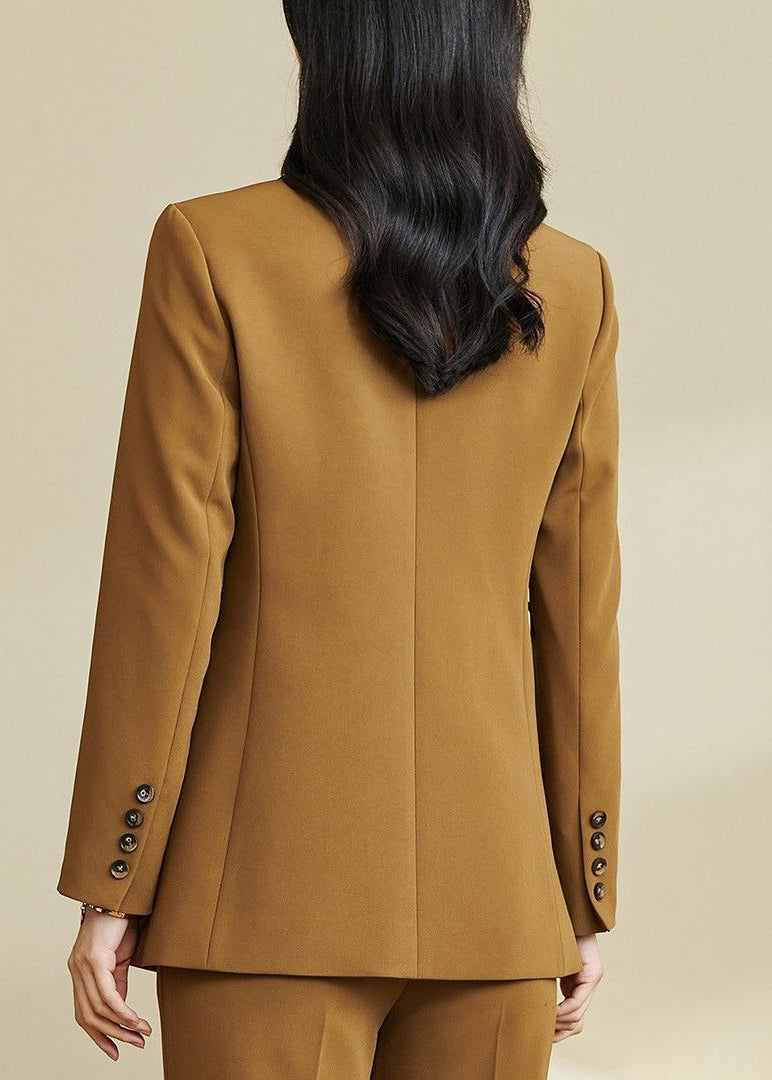 Italian Ginger Notched Patchwork Side Open Solid Coats Fall