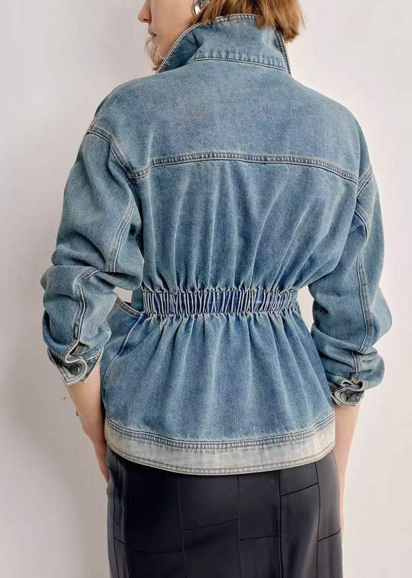 Italian Gradient Color Peter Pan Collar With Pockets Denim Coats Fall