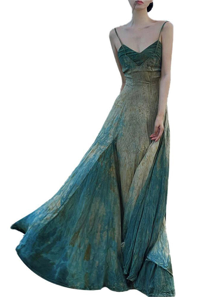 Italian Gradient Color V Neck Backless Cotton Spaghetti Strap Dress Sleeveless