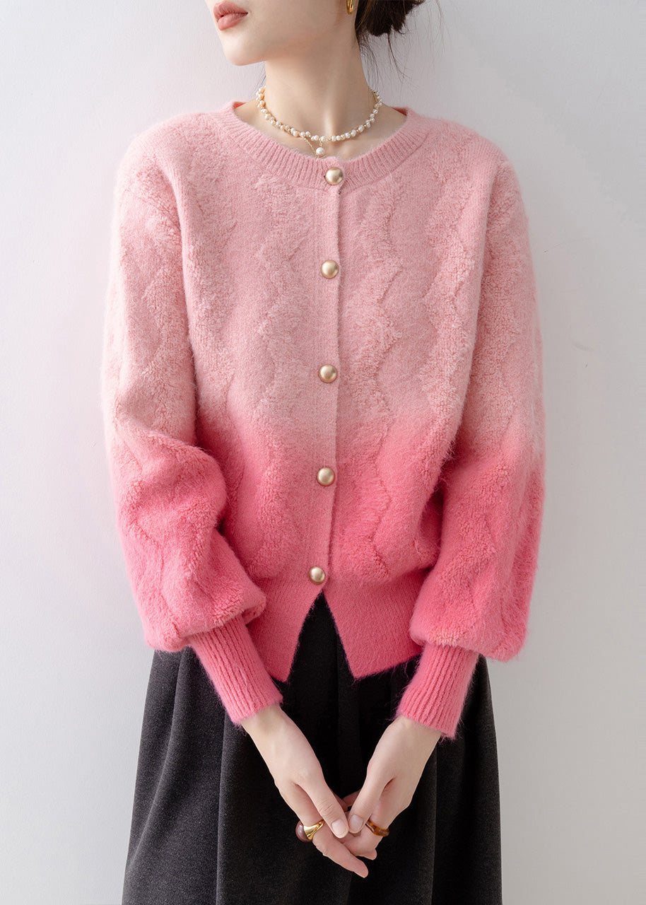 Italian Gradient Pink Warm Knit Cardigans Winter