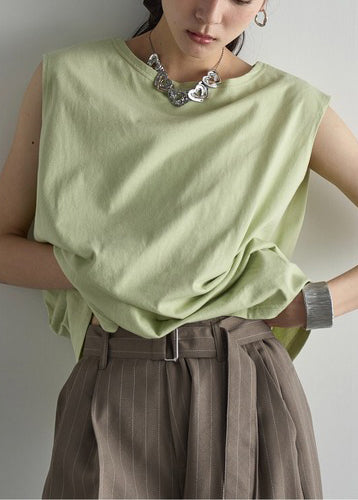 Italian Grass Green Ruffled Cotton Top Sleeveless