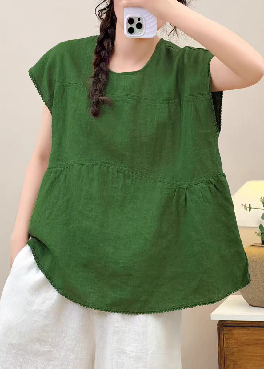 Italian Green Oversized Patchwork Lace Shirt Summer
