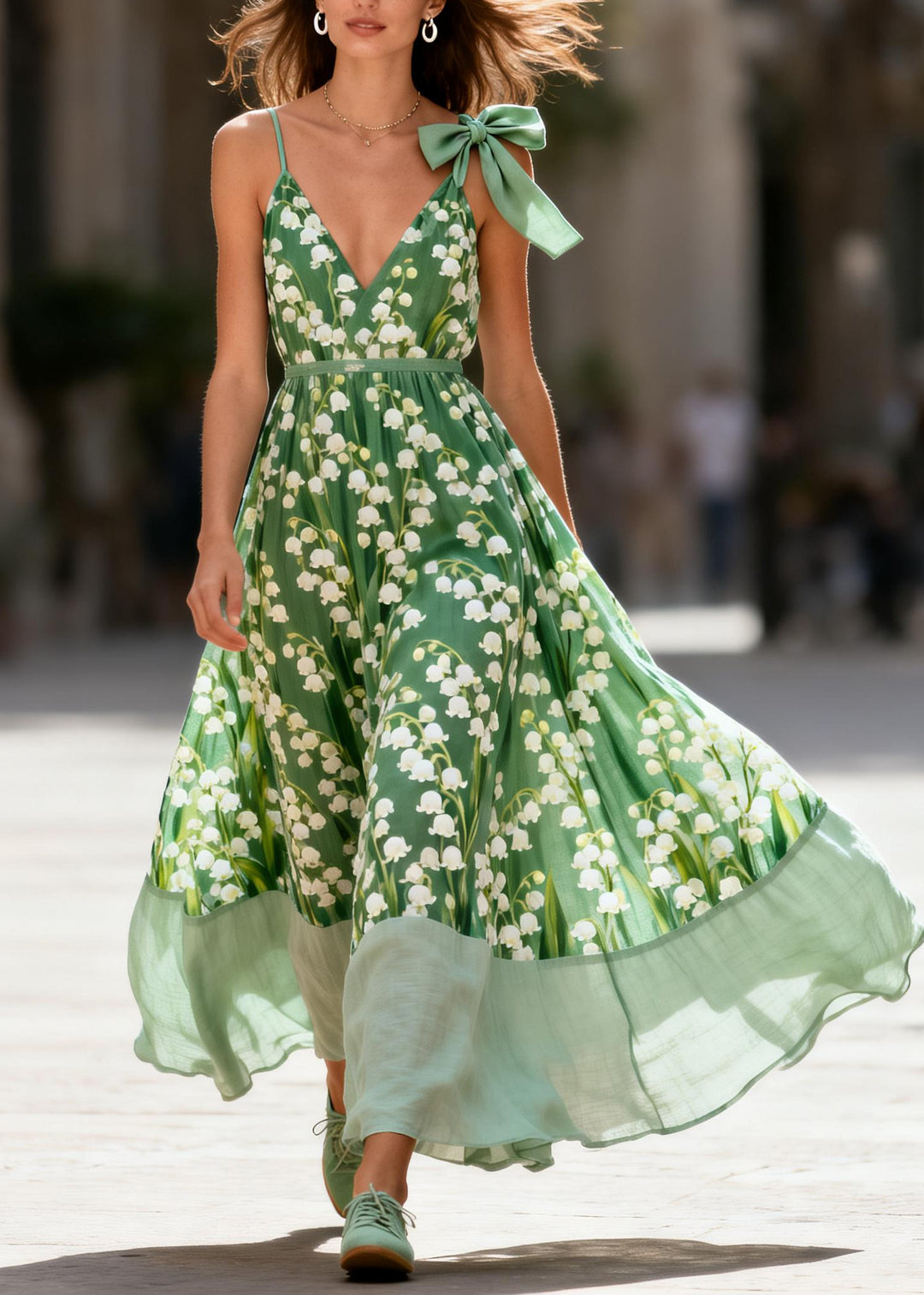 Italian Green Print Patchwork Exra Large Hem Cami Dresses Summer