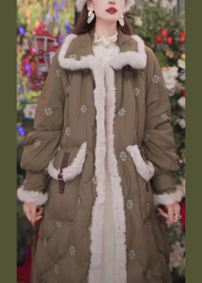 Italian Green Rabbit Hair Patchwork Cotton Filled Long Coats Winter