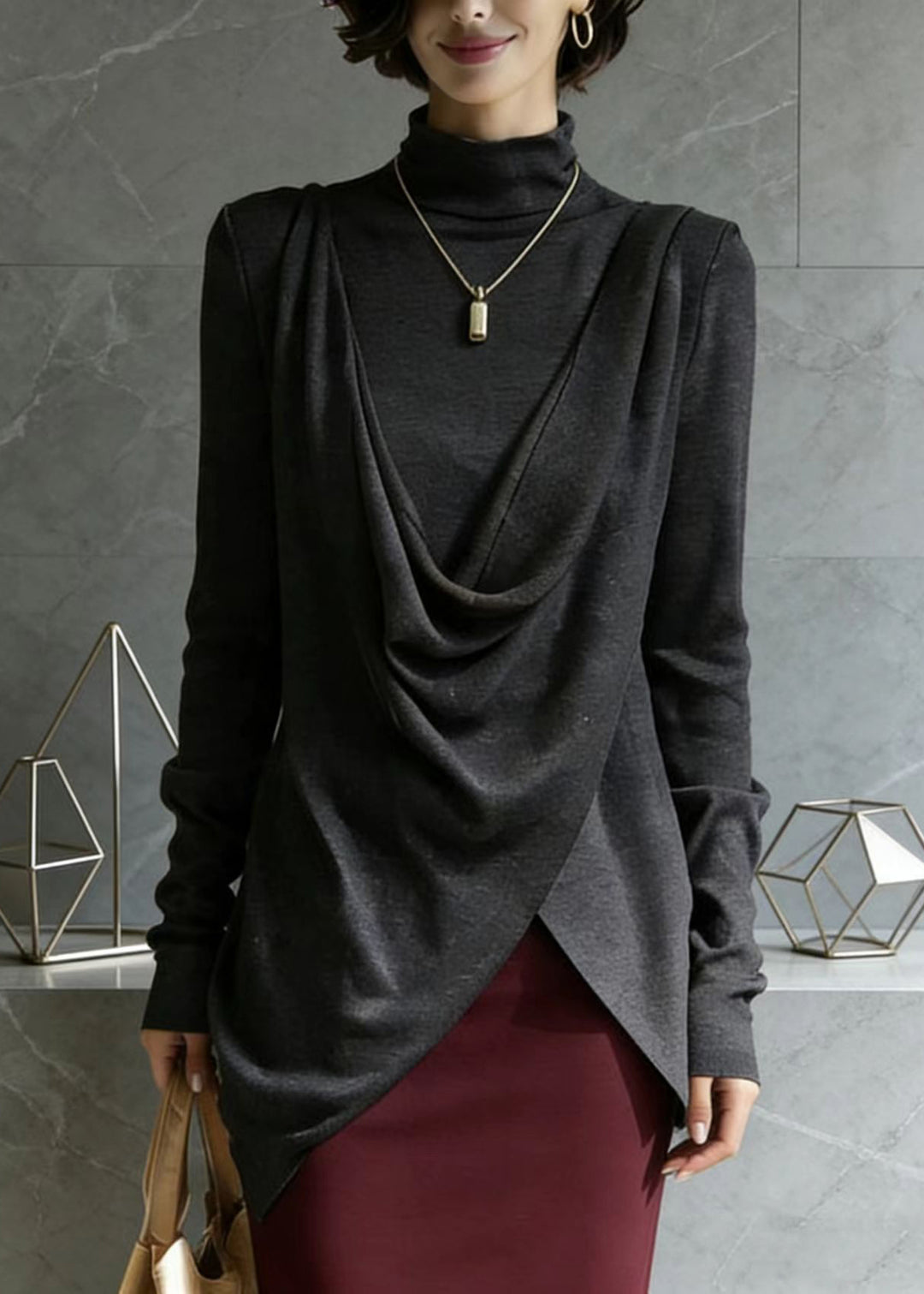 Italian Grey Asymmetrical Design Cotton Top Spring