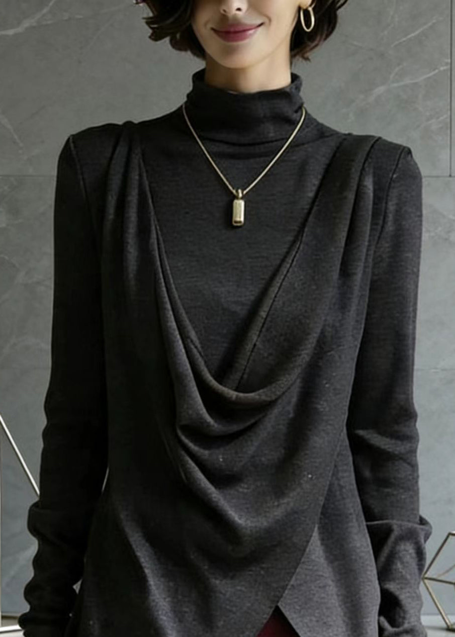 Italian Grey Asymmetrical Design Cotton Top Spring