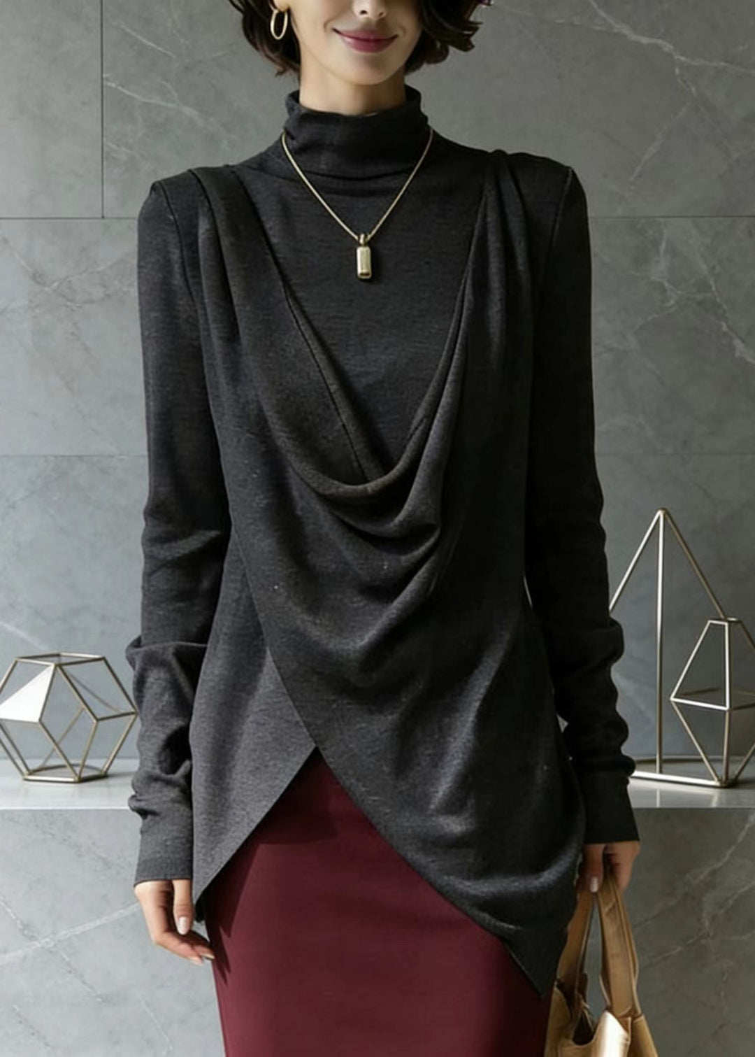 Italian Grey Asymmetrical Design Cotton Top Spring