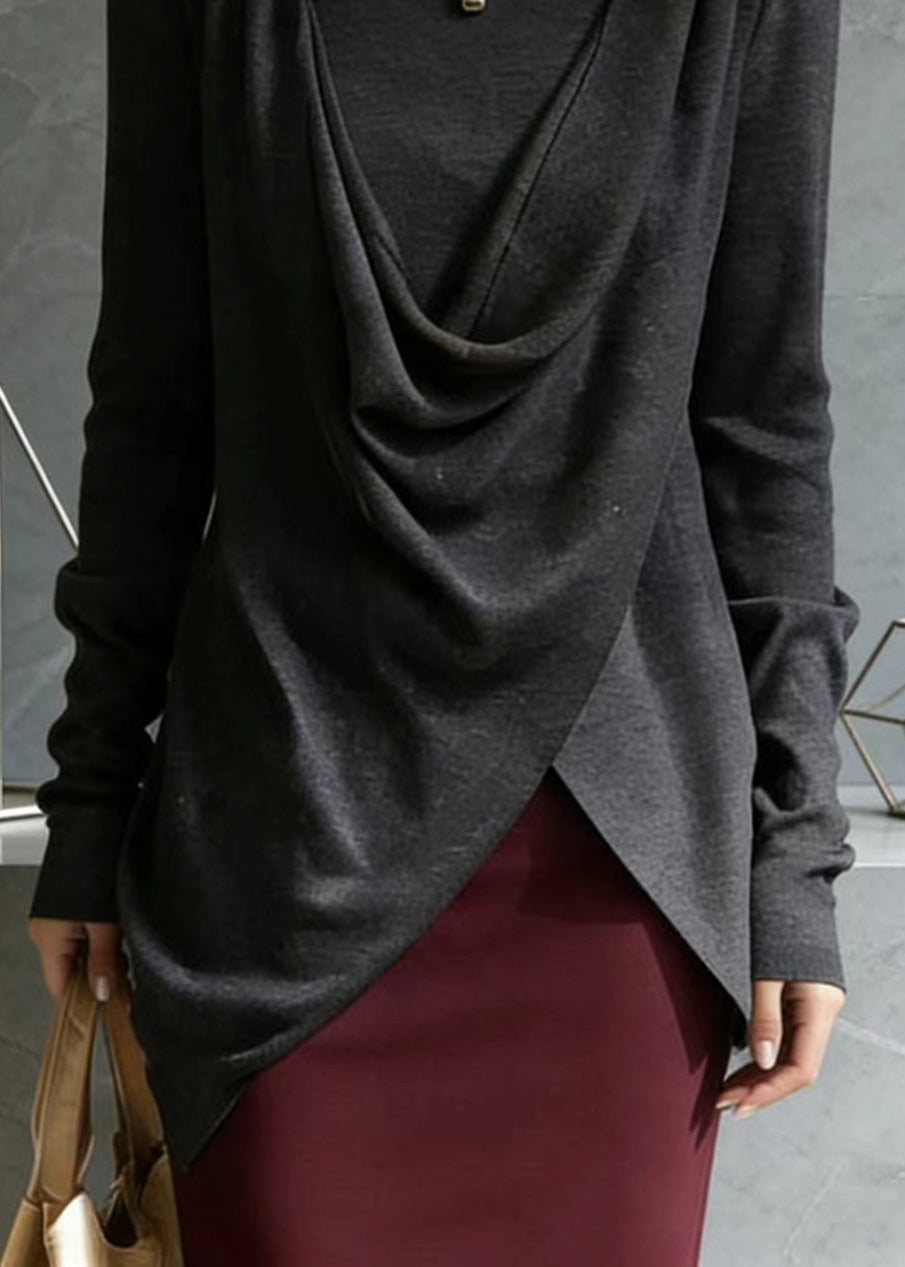 Italian Grey Asymmetrical Design Cotton Top Spring