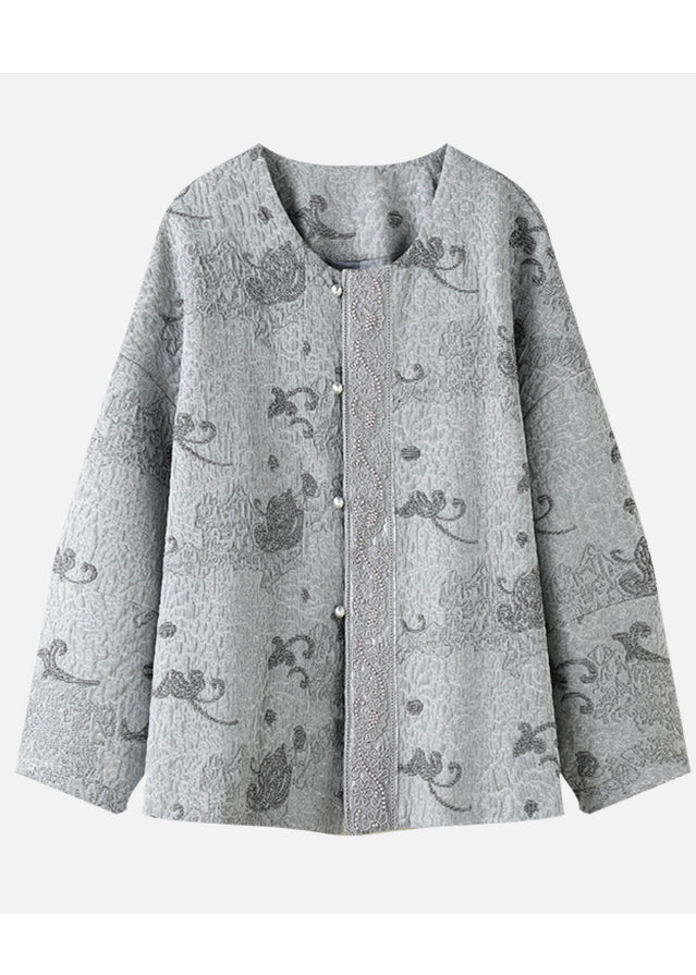 Italian Grey Embroidered Nail Bead Cotton Jackets Spring