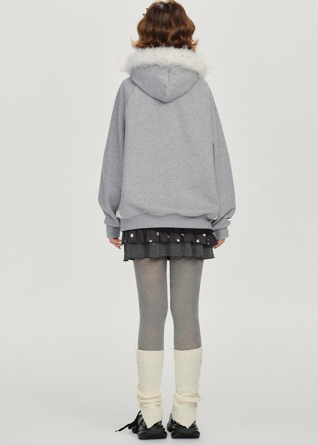 Italian Grey Hooded Print Cotton Pullover Streetwear Winter