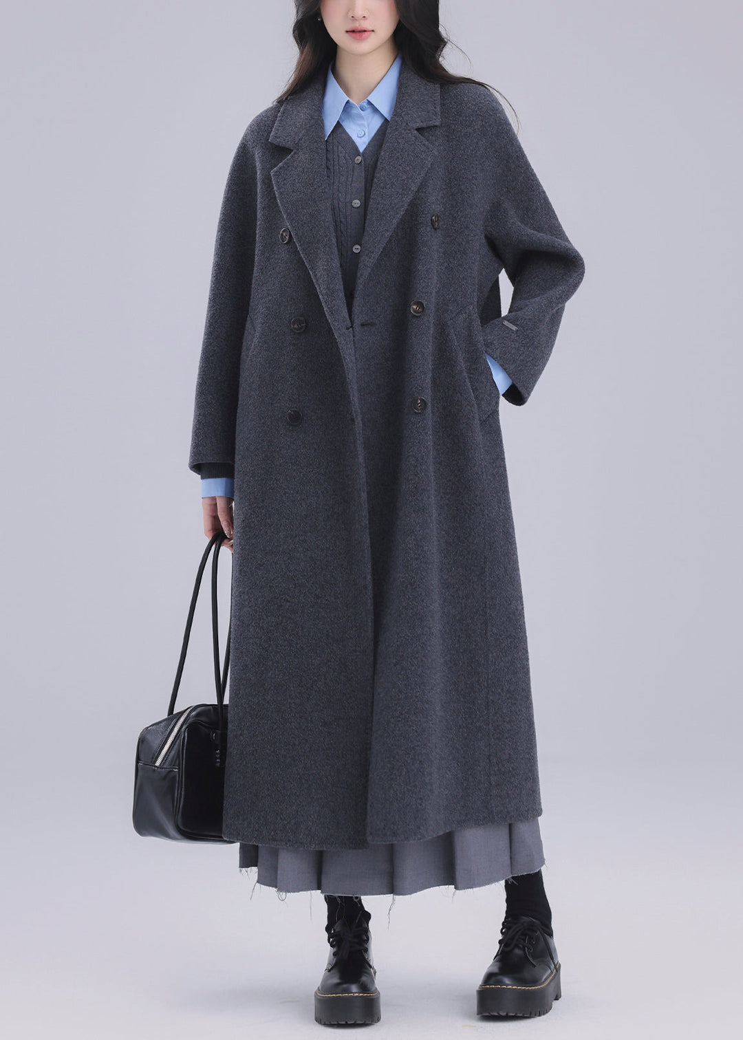 Italian Grey Oversized Double Breast Woolen Coats Winter