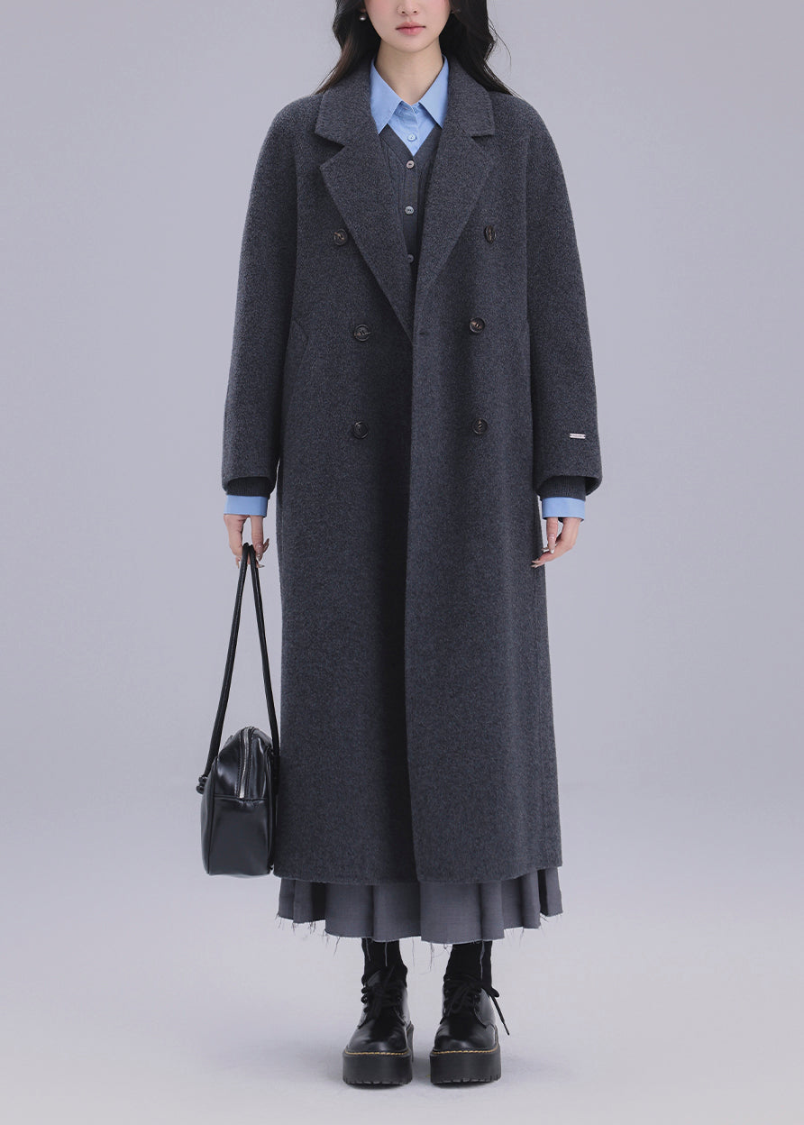 Italian Grey Oversized Double Breast Woolen Coats Winter