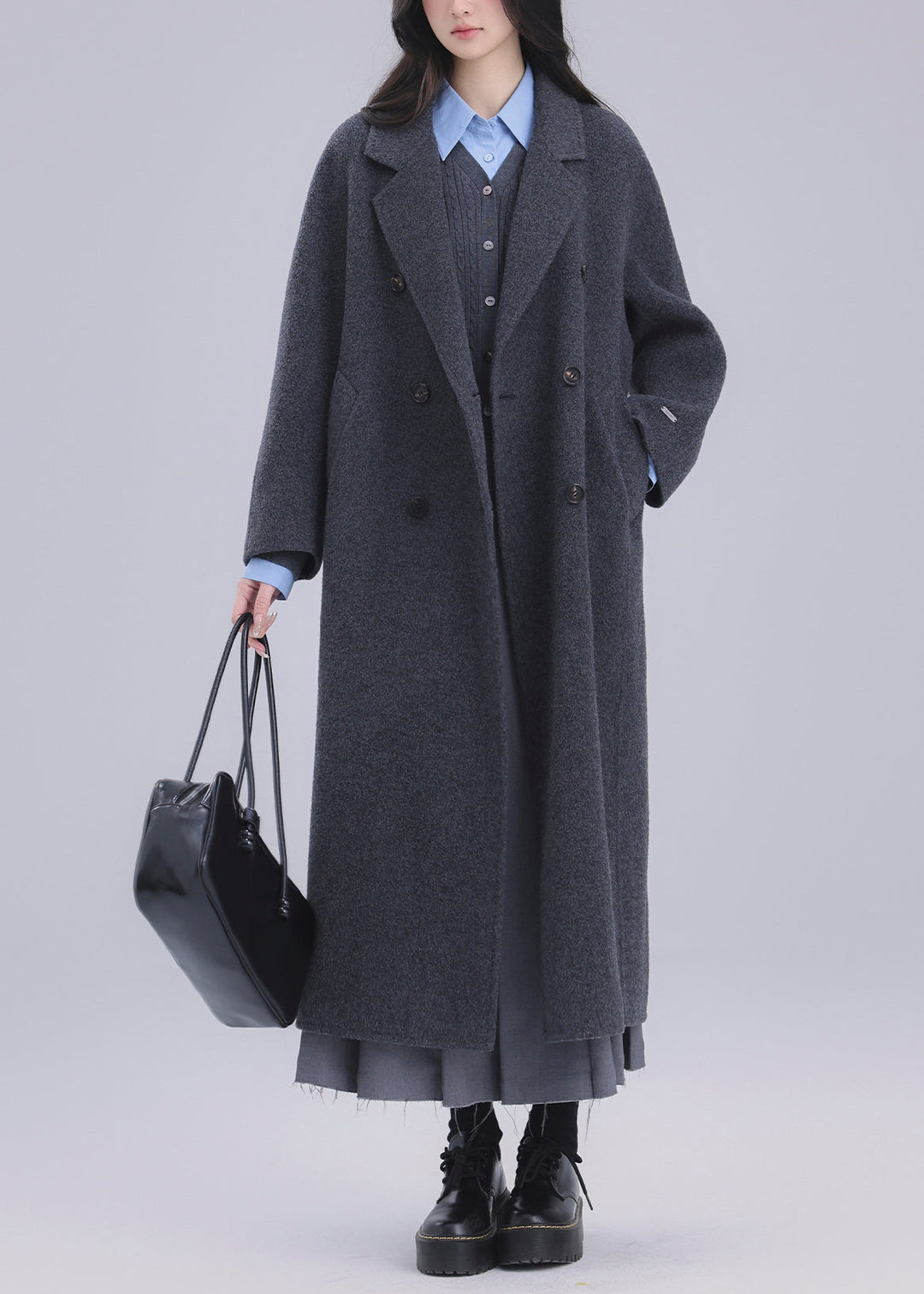 Italian Grey Oversized Double Breast Woolen Coats Winter