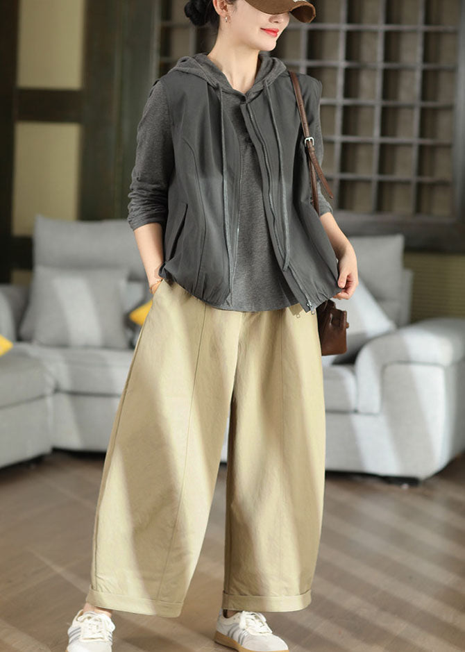 Italian Grey Oversized Pockets Cotton Blouse Top Fall