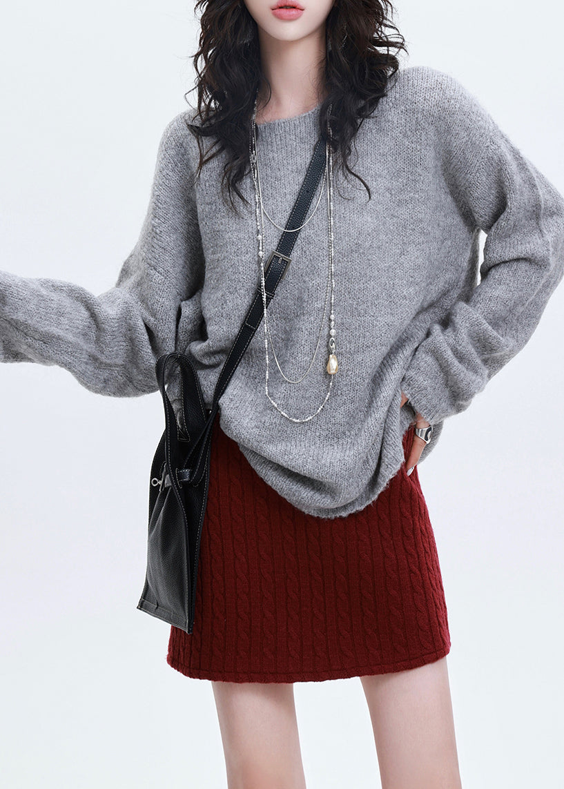 Italian Grey Oversized Thick Knit Sweater Tops Winter