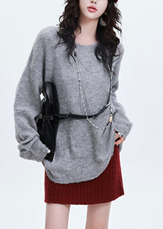 Italian Grey Oversized Thick Knit Sweater Tops Winter