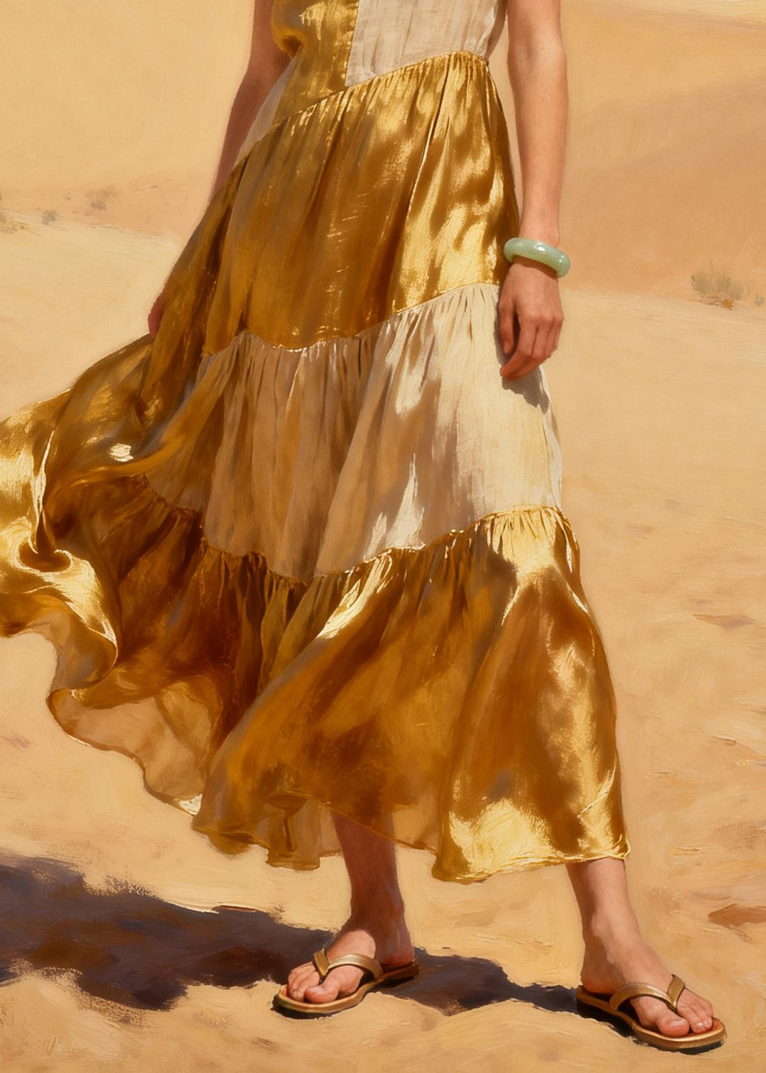 Italian Khaki Asymmetrical Patchwork Linen Silk Long Dress Summer