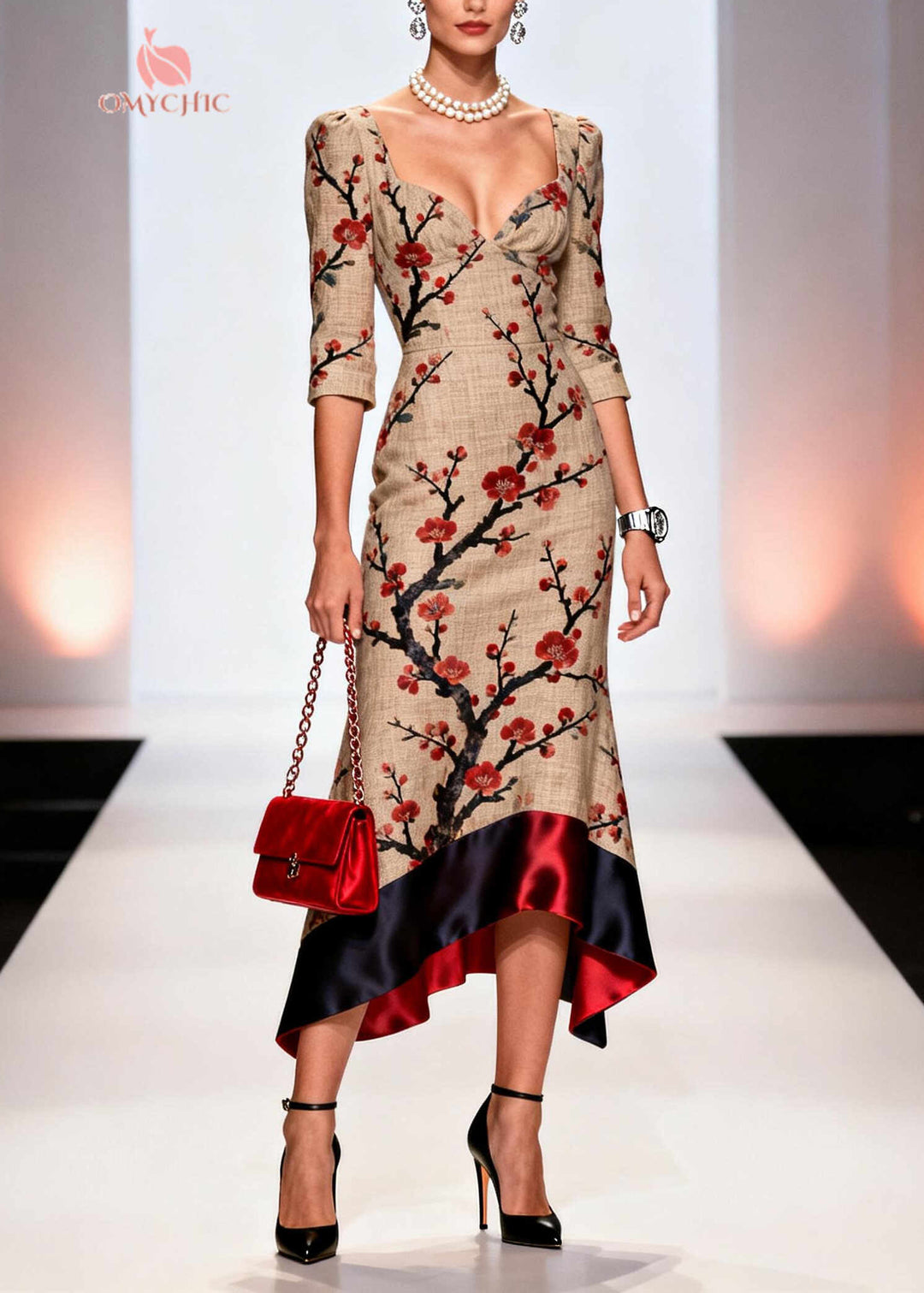 Italian Khaki Bustier Top Patchwork Print Linen Long Dresses Summer