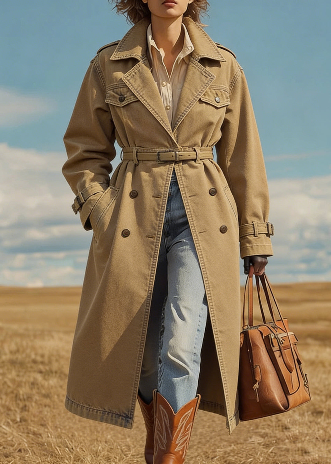 Italian Khaki Oversized Double Breast Cotton Trench Coat Spring