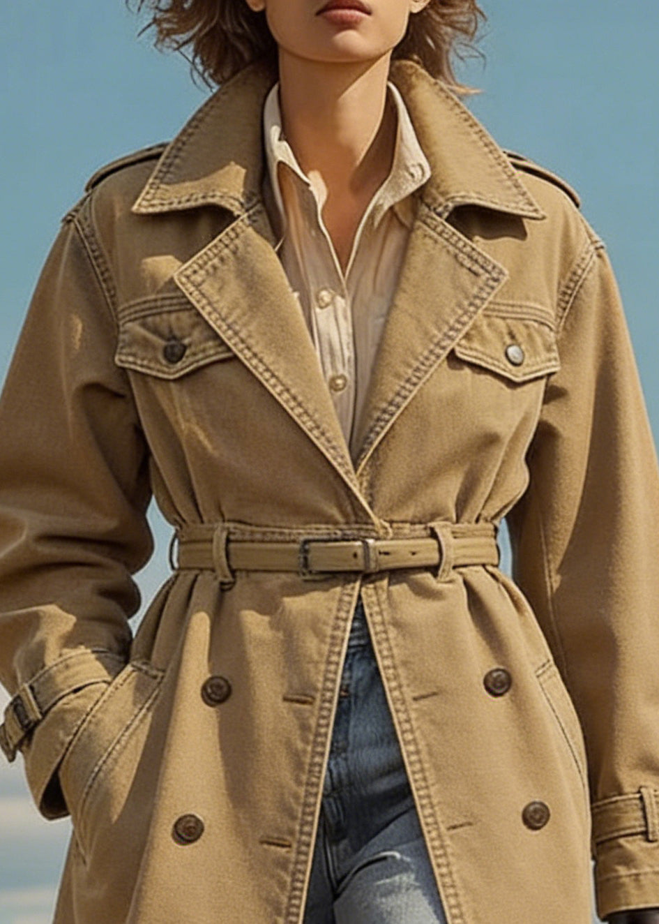 Italian Khaki Oversized Double Breast Cotton Trench Coat Spring