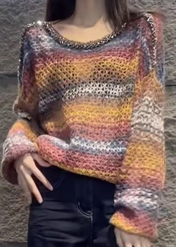 Italian Khaki Sequins Tie Dye Knit Sweaters Spring