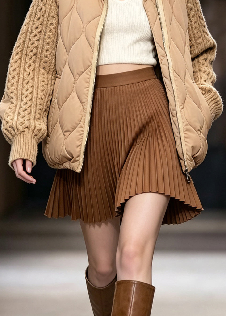 Italian Khaki Stand Collar Knit Patchwork Fine Cotton Filled Jackets Winter