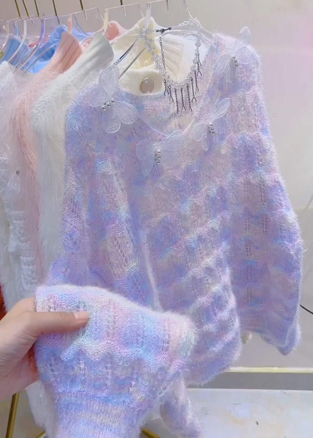 Italian Lavender Hollow Out Butterfly Knit Sweaters Fall