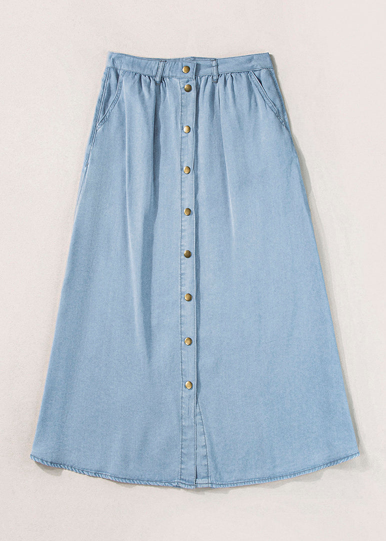 Italian Light Blue High Waist Pockets Denim Skirt Summer