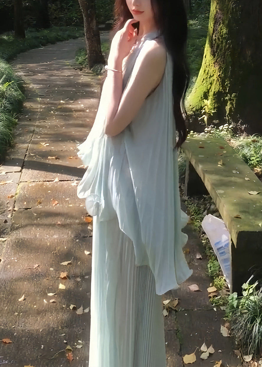 Italian Light Blue Oversized Draping Chiffon Pleated Dresses Summer