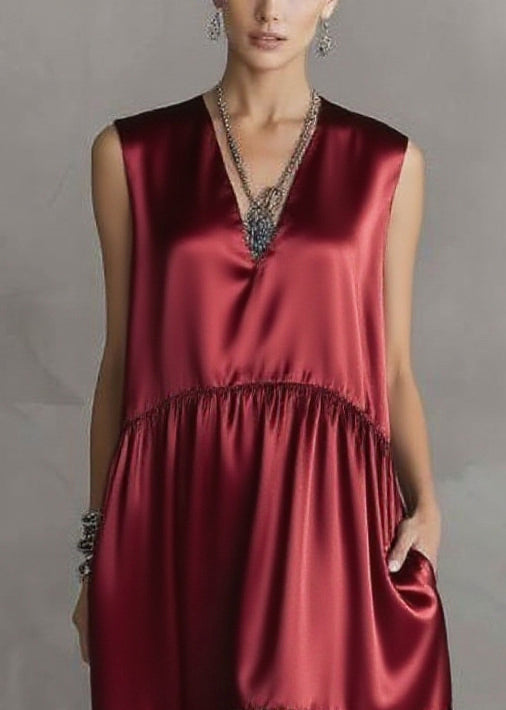 Italian Mulberry Oversized Patchwork Print Silk Long Dresses Sleeveless