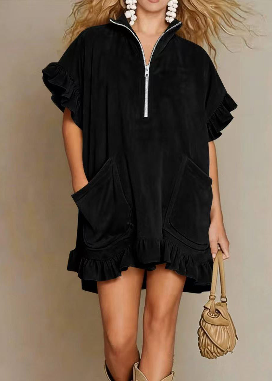 Italian Mulberry Ruffled Zippered Cotton Maxi Dress Summer
