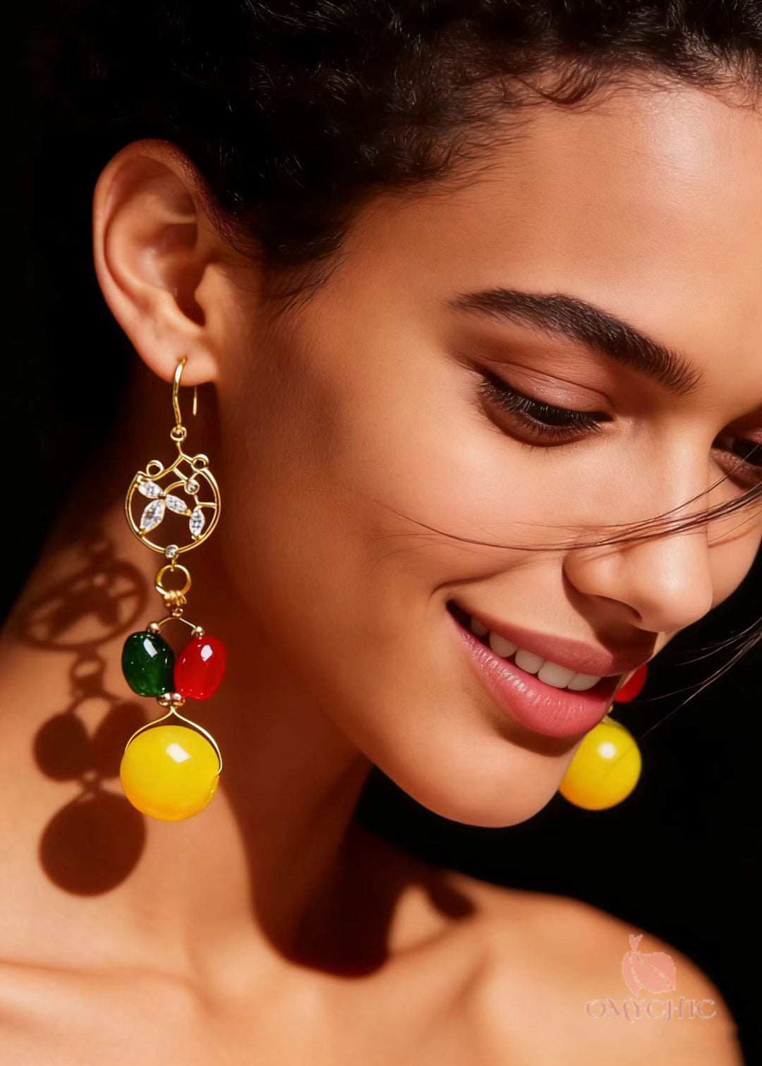 Italian Multicolour Gem Stone Beeswax Drop Earrings