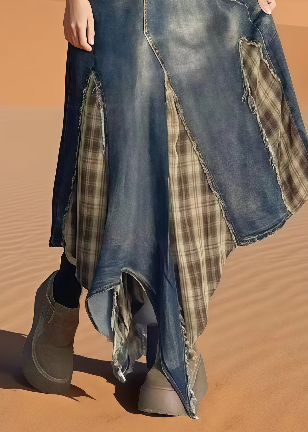 Italian Navy Asymmetrical Patchwork Denim Skirts Summer