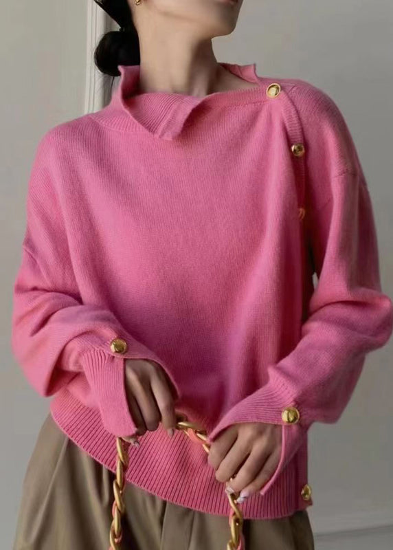 Italian Navy High Neck Golden Button Knit Sweater Winter