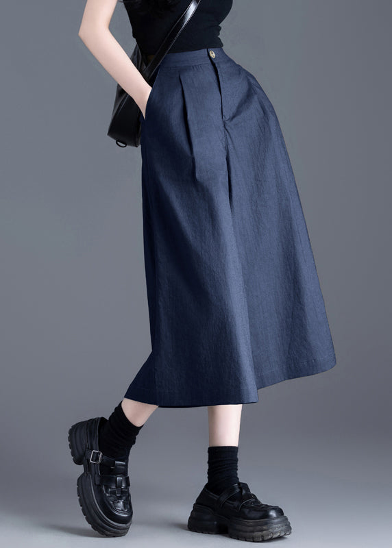 Italian Navy High Waist Linen Crop Pants Skirts Summer