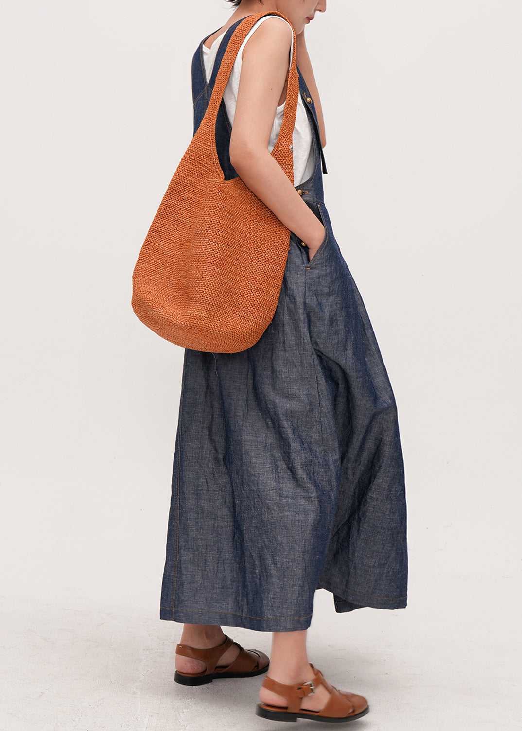 Italian Navy Oversized Wrinkled Denim Cami Dresses Summer