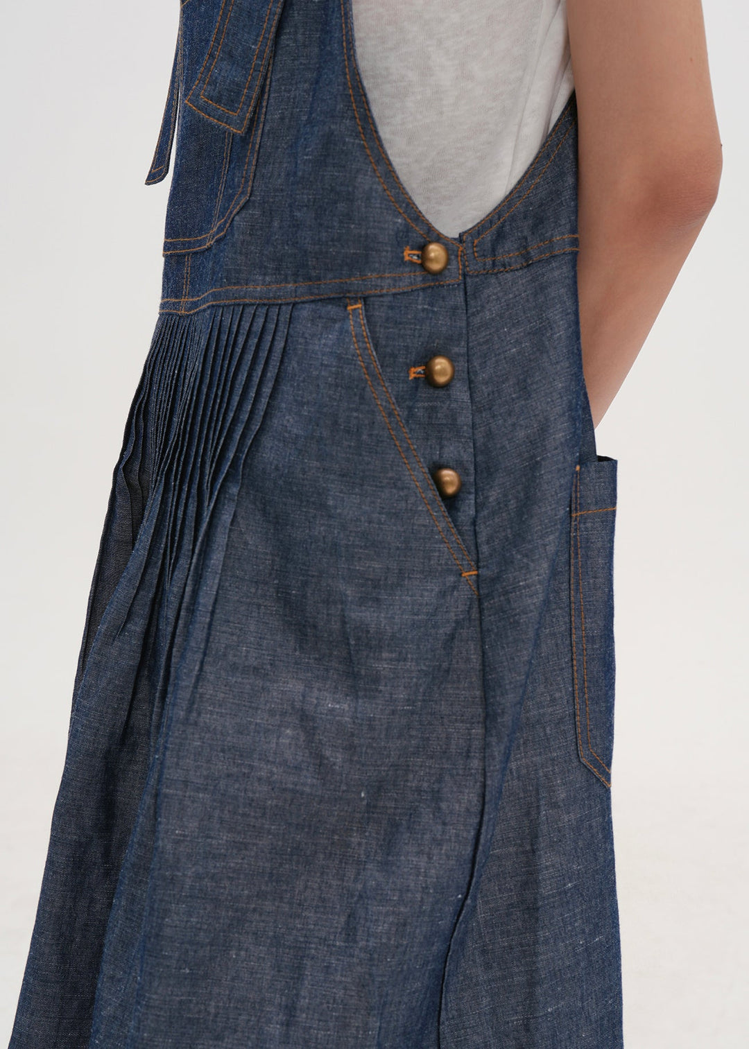 Italian Navy Oversized Wrinkled Denim Cami Dresses Summer