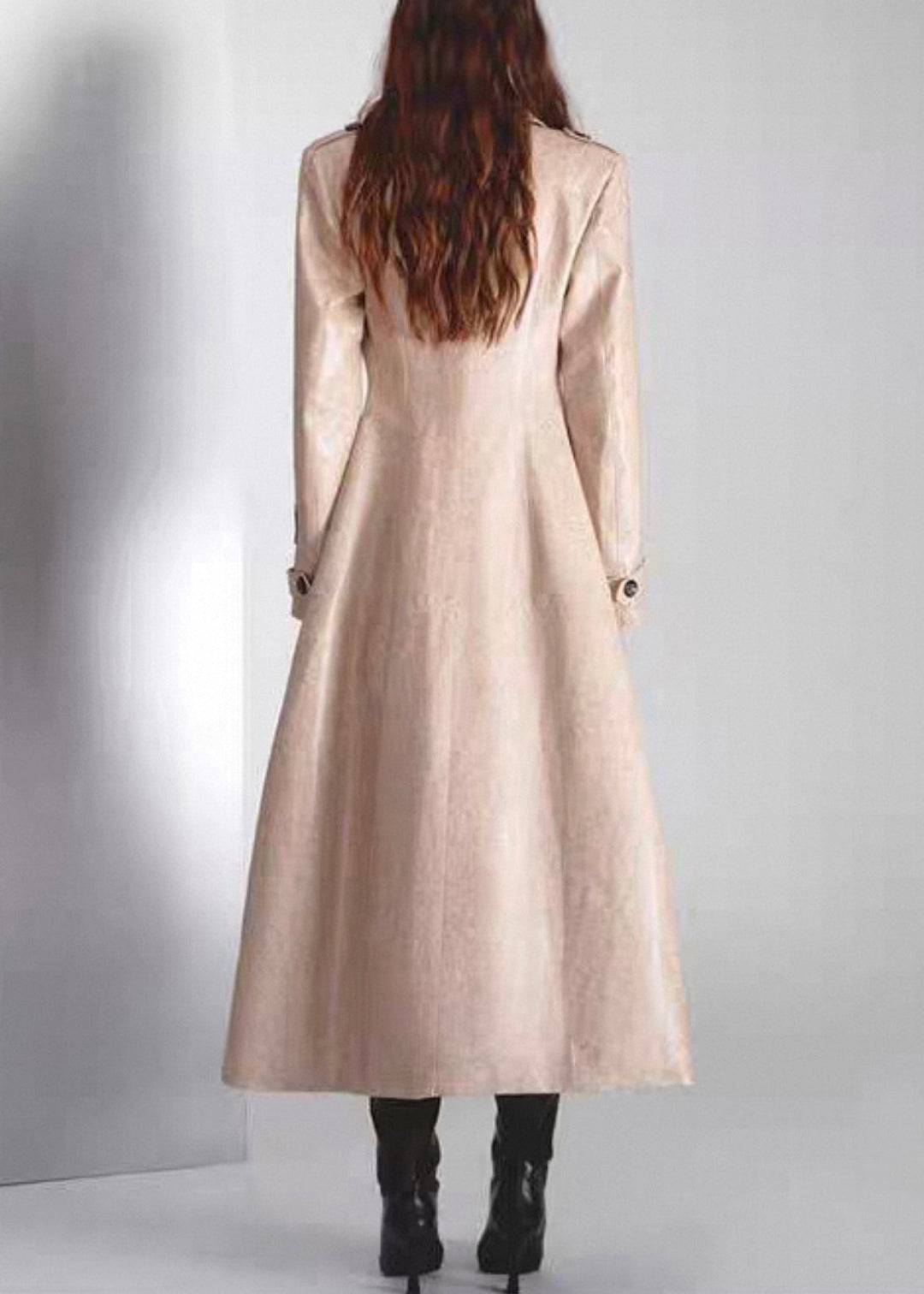 Italian Notched Button Pockets Patchwork Faux Leather Long Coats Fall