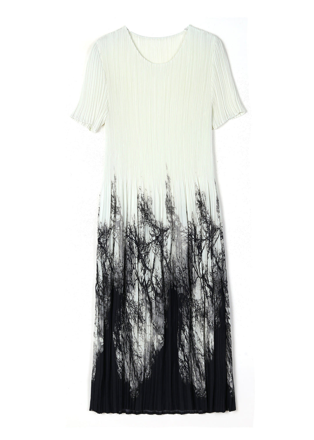 Italian O Neck Print Elasticity Wrinkled Dress Summer