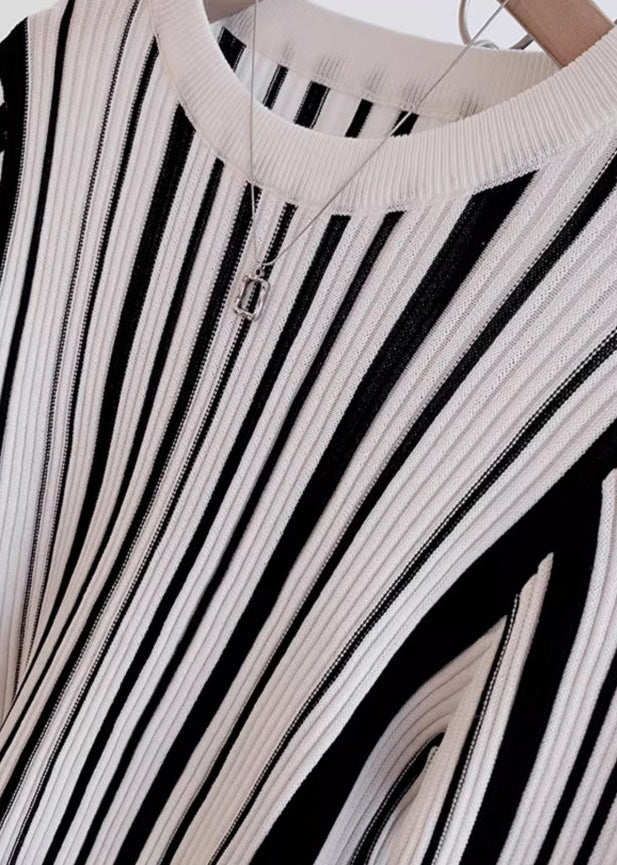 Italian O-Neck Striped Knit Sweater Tops Fall