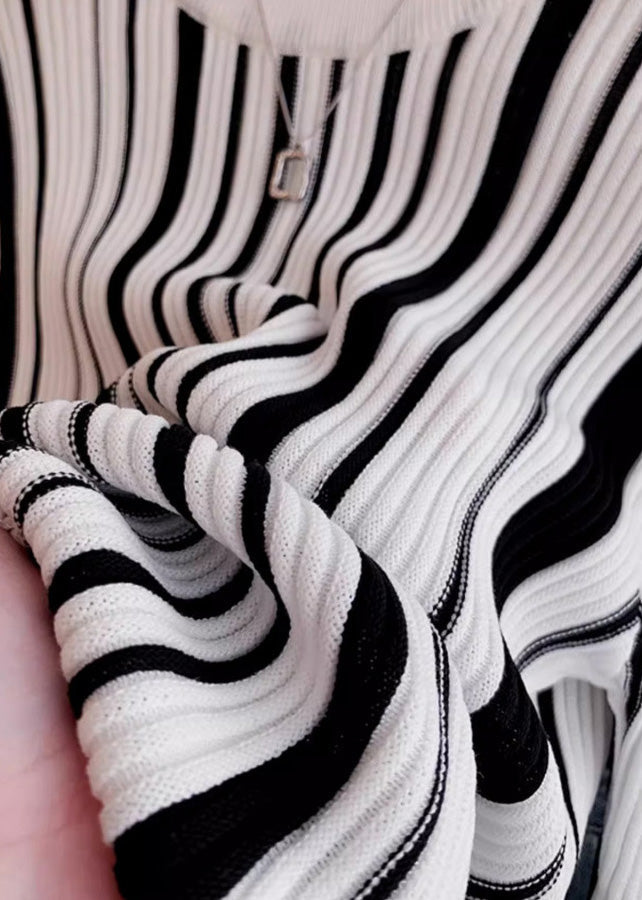 Italian O-Neck Striped Knit Sweater Tops Fall