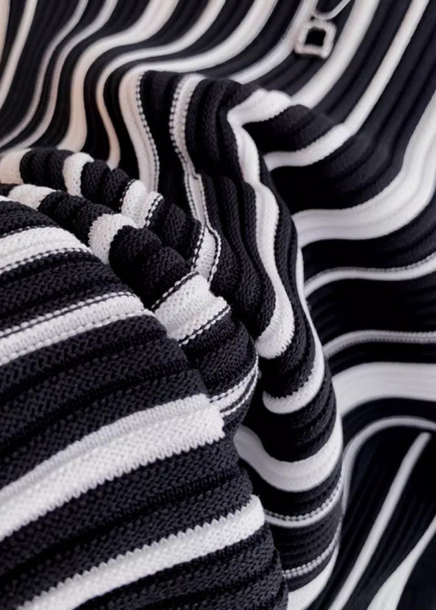 Italian O-Neck Striped Knit Sweater Tops Fall