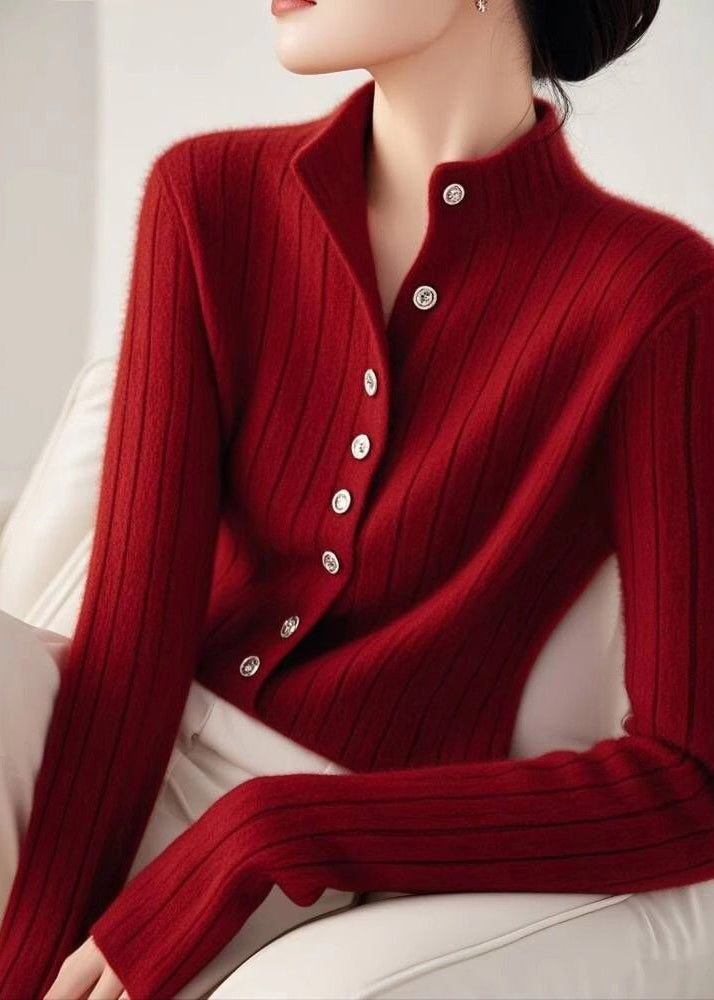 Italian Oatmeal Hign Neck Button Knit Cardigans Spring