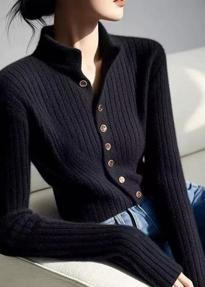 Italian Oatmeal Hign Neck Button Knit Cardigans Spring