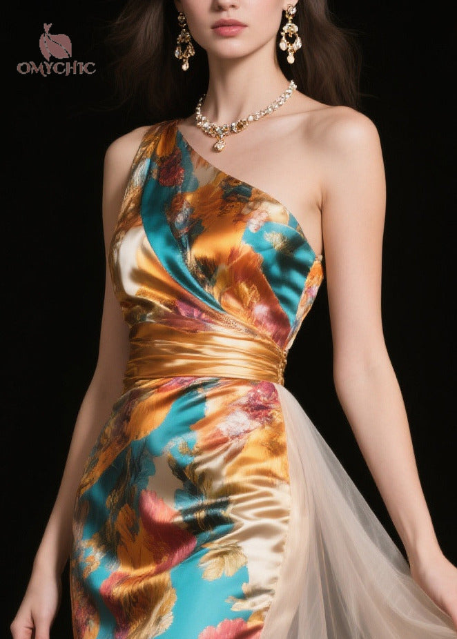 Italian One Shoulder Patchwork Tulle Vestidos Dresses Summer