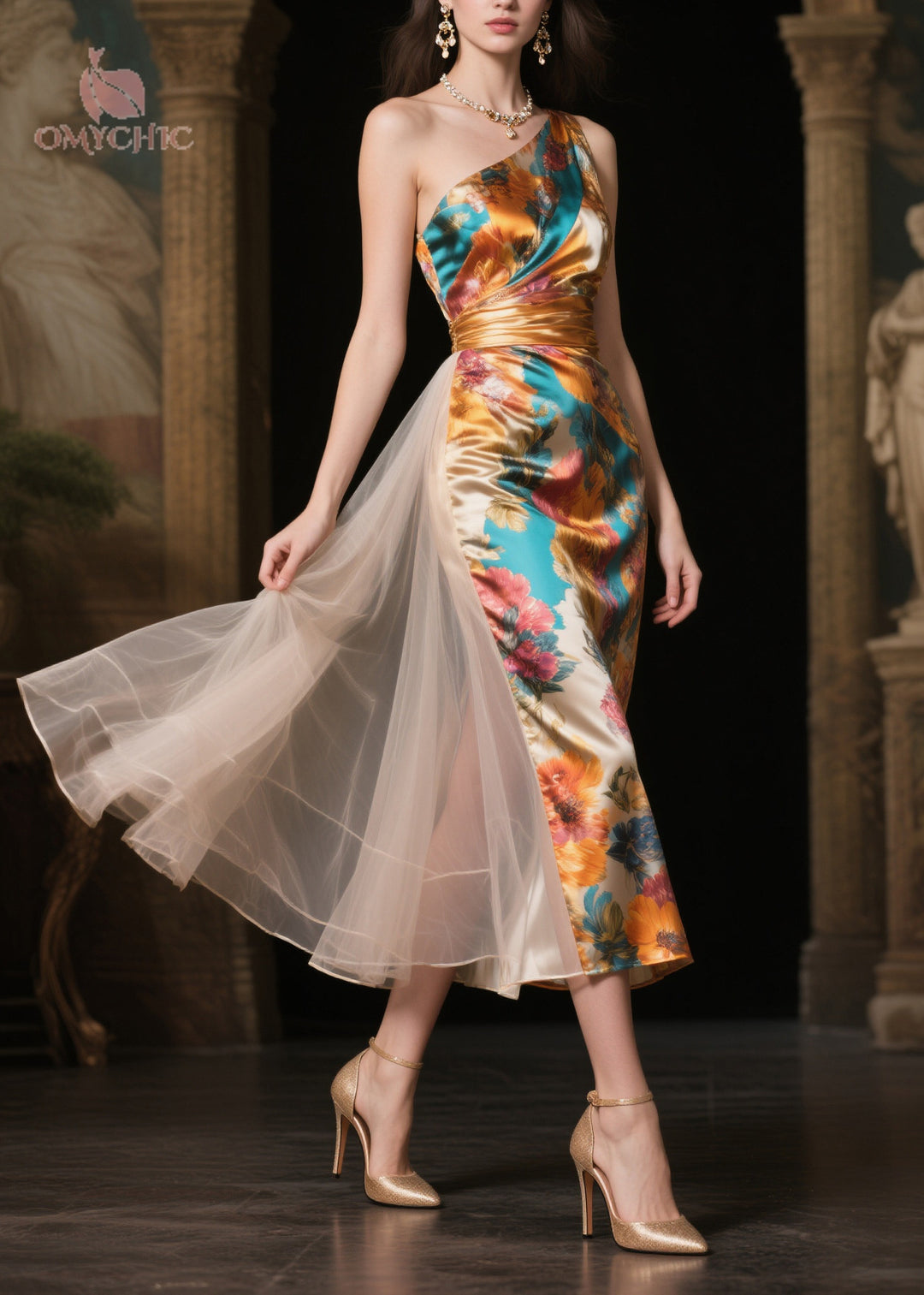 Italian One Shoulder Patchwork Tulle Vestidos Dresses Summer