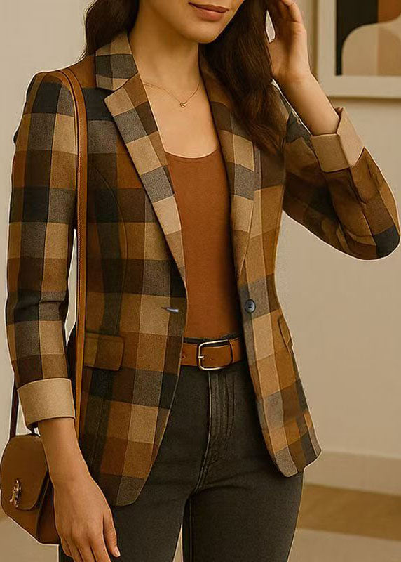 Italian Peter Pan Collar Plaid Button Cotton Suit Coat Fall